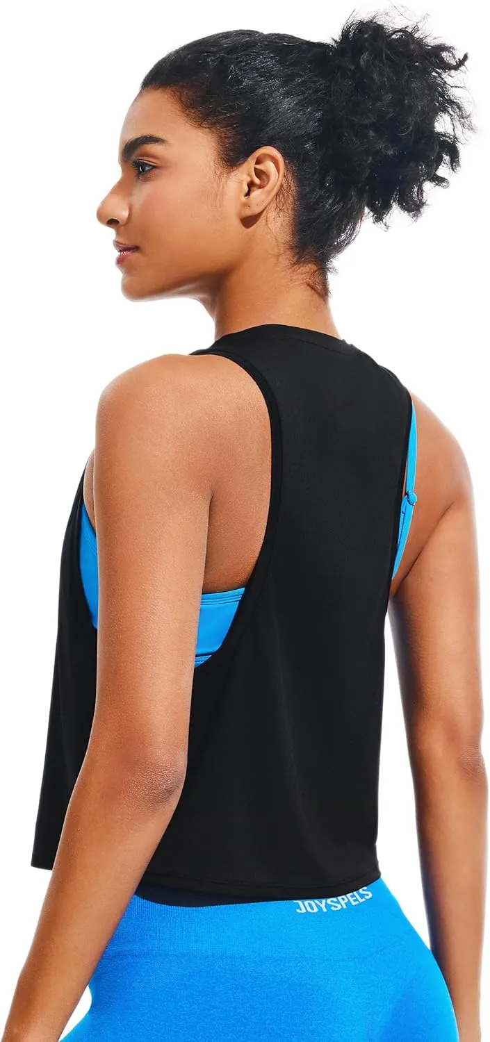 JOYSPELS Ice Silk Crop Workout Tank Tops for Women Quick Dry Sleeveless Loose Fit Athletic Running Shirts