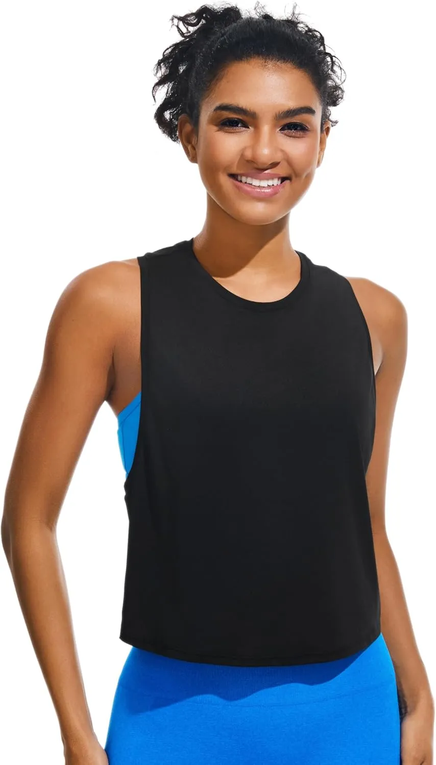 JOYSPELS Ice Silk Crop Workout Tank Tops for Women Quick Dry Sleeveless Loose Fit Athletic Running Shirts