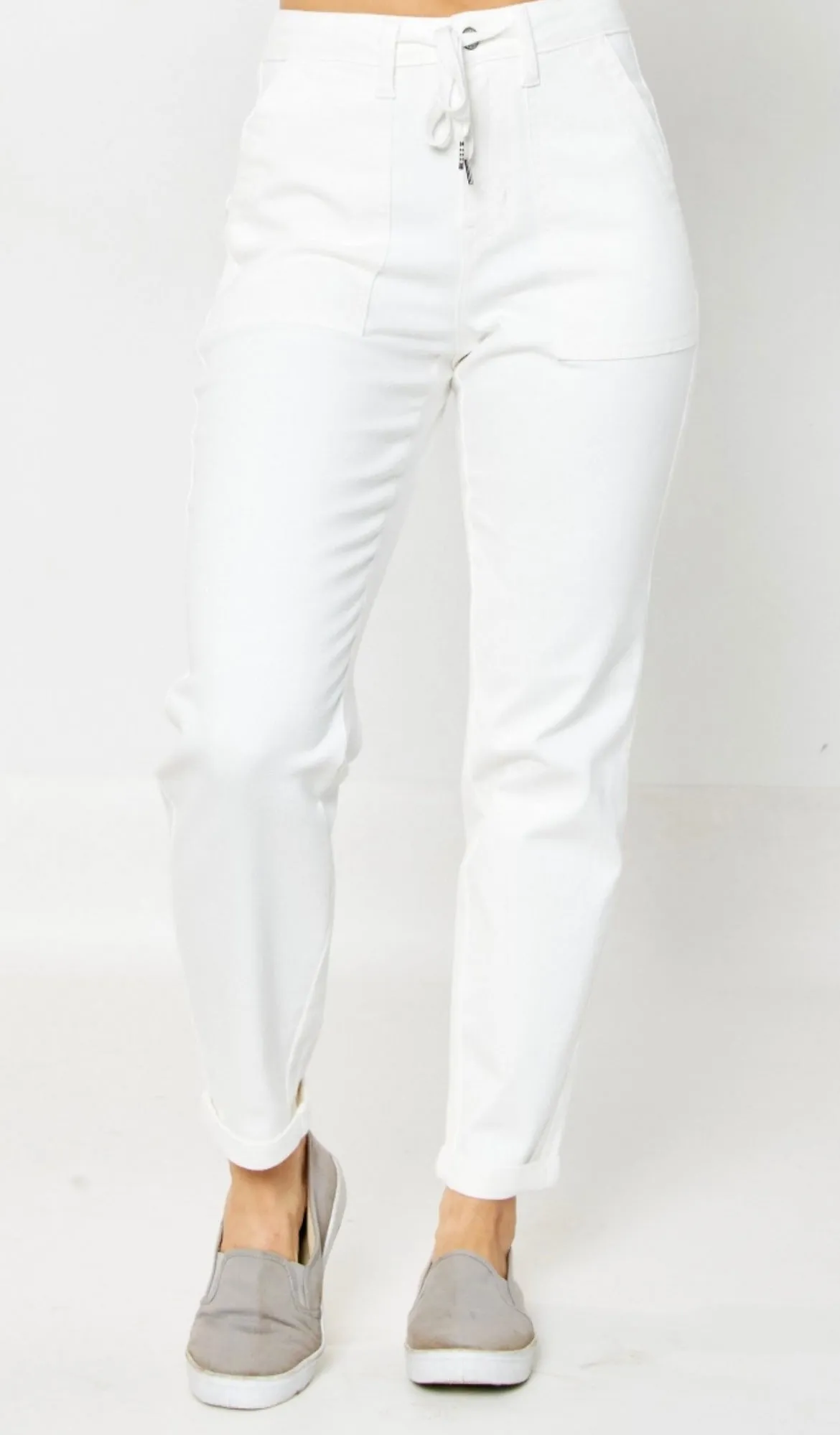 Judy Blue HW White Garment Dyed Cuffed Jogger