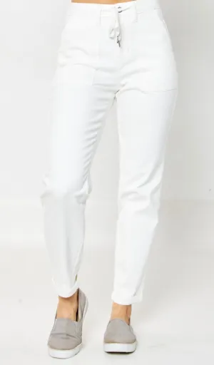 Judy Blue HW White Garment Dyed Cuffed Jogger