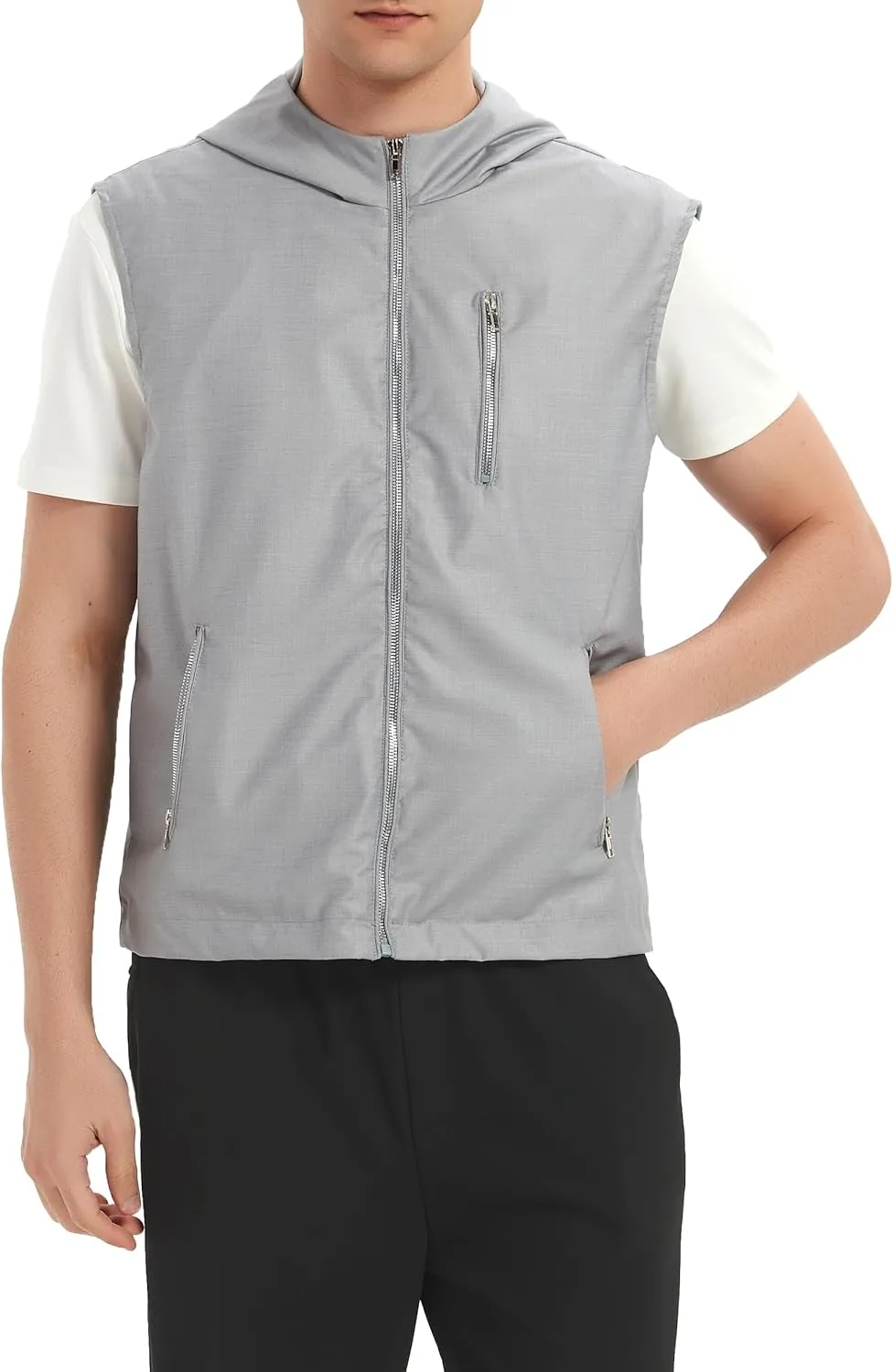 JYG Men's Lightweight Softshell Vest Casual Full Zip Hooded Sleeveless Jacket for Golf Travel Hiking Running 2025