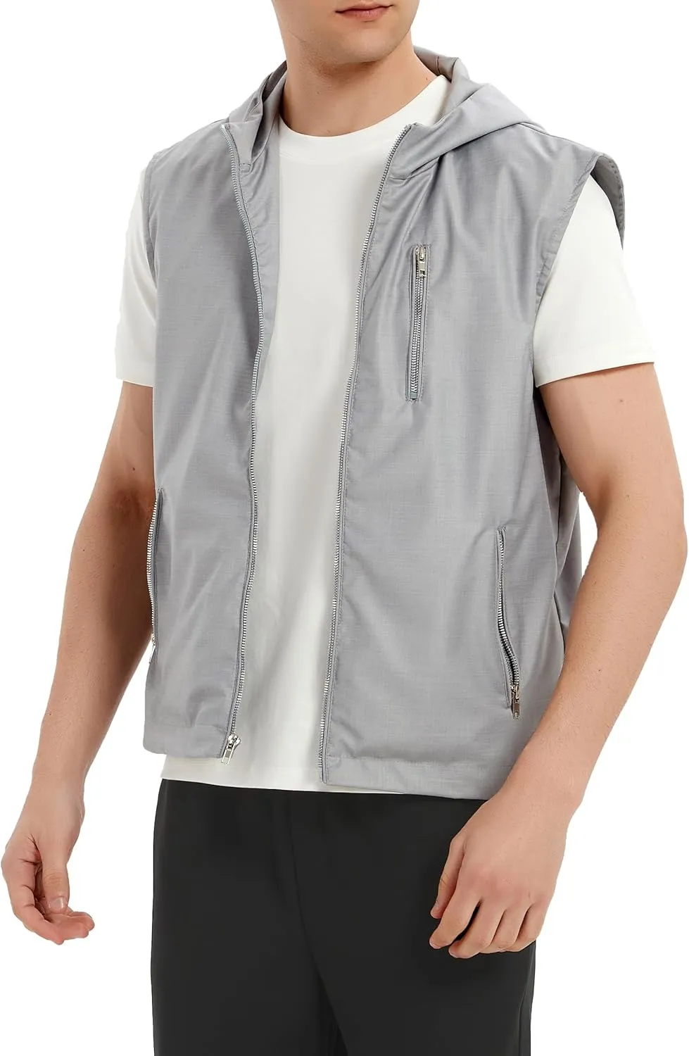 JYG Men's Lightweight Softshell Vest Casual Full Zip Hooded Sleeveless Jacket for Golf Travel Hiking Running 2025