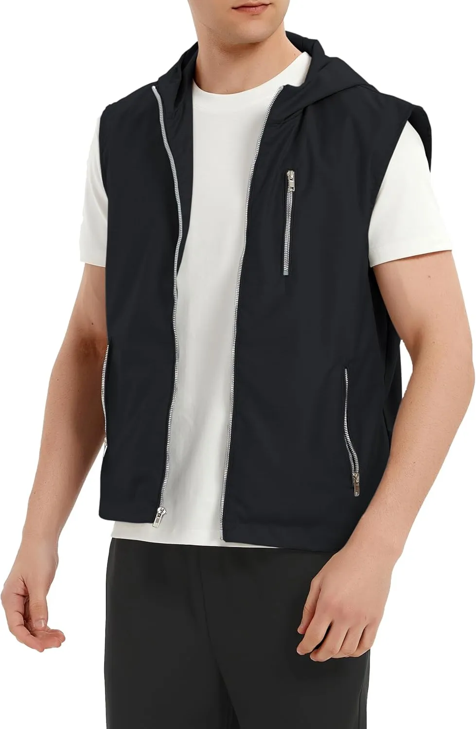 JYG Men's Lightweight Softshell Vest Casual Full Zip Hooded Sleeveless Jacket for Golf Travel Hiking Running 2025