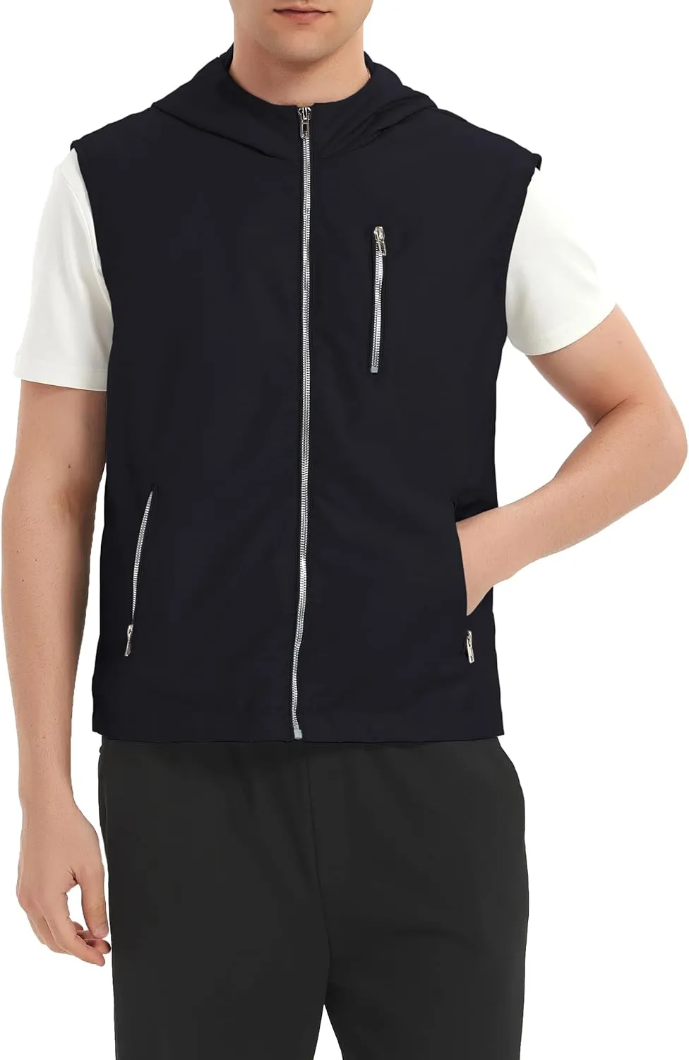 JYG Men's Lightweight Softshell Vest Casual Full Zip Hooded Sleeveless Jacket for Golf Travel Hiking Running 2025