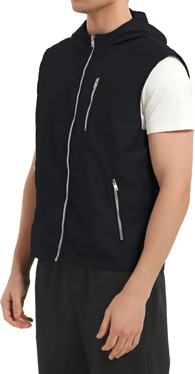 JYG Men's Lightweight Softshell Vest Casual Full Zip Hooded Sleeveless Jacket for Golf Travel Hiking Running 2025