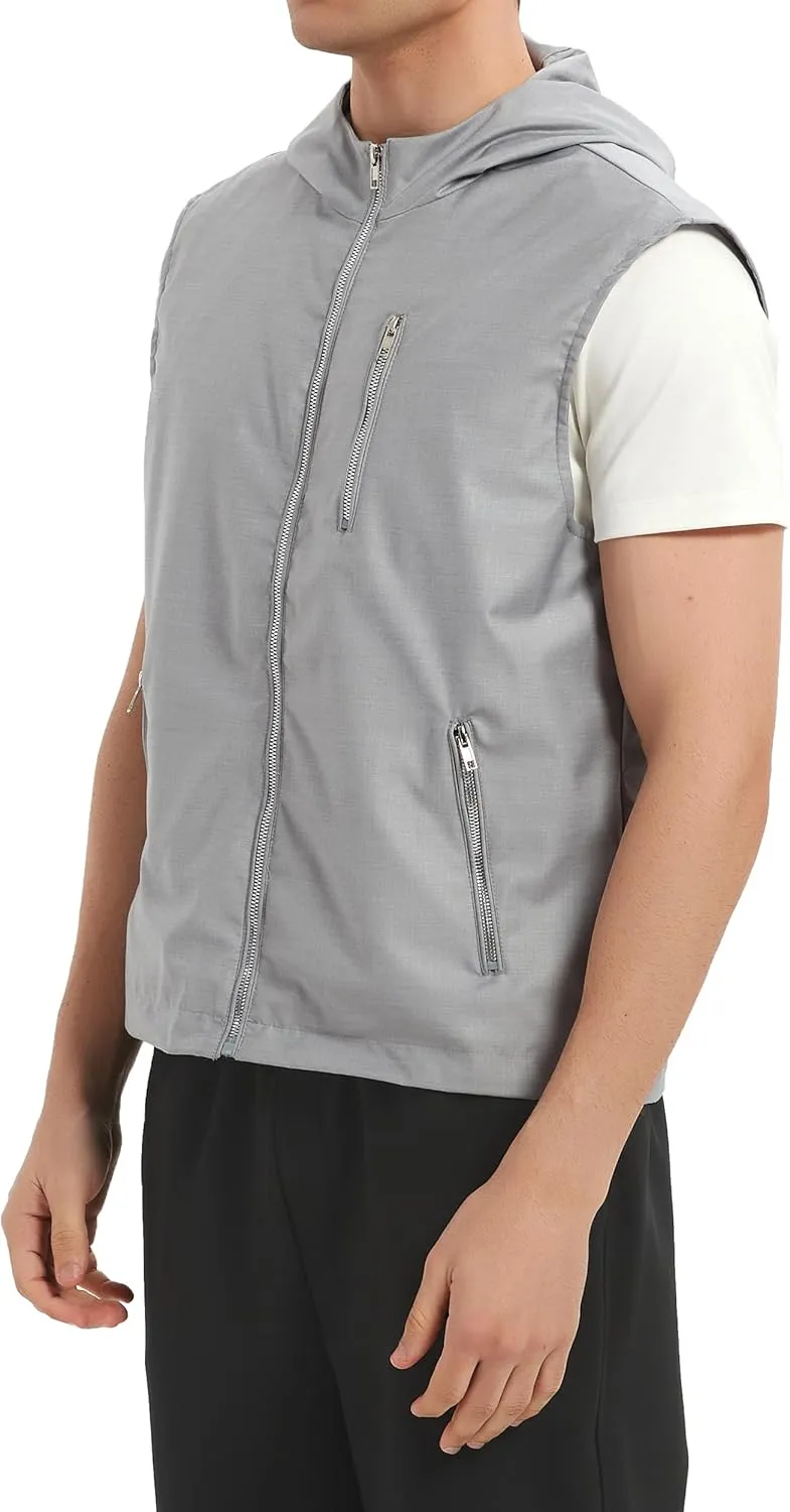 JYG Men's Lightweight Softshell Vest Casual Full Zip Hooded Sleeveless Jacket for Golf Travel Hiking Running 2025