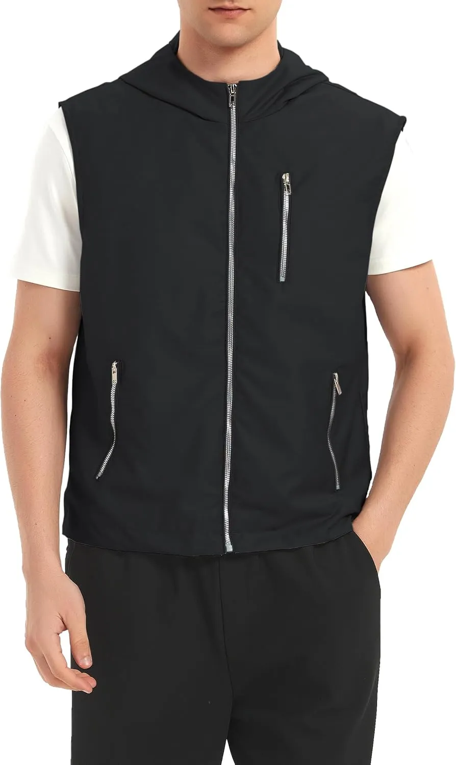 JYG Men's Lightweight Softshell Vest Casual Full Zip Hooded Sleeveless Jacket for Golf Travel Hiking Running 2025