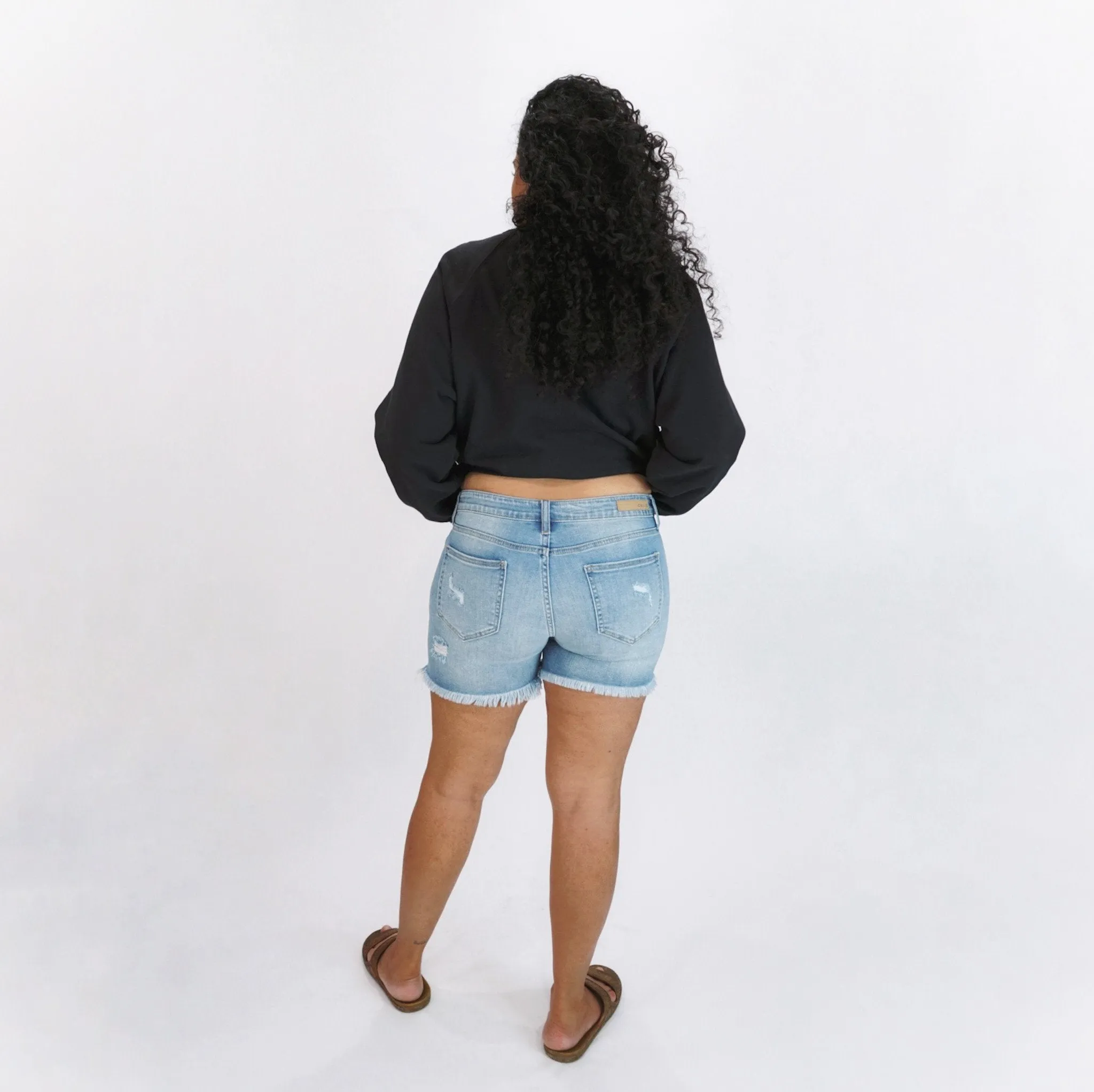 Kellie Mid-Rise Distressed Denim Shorts