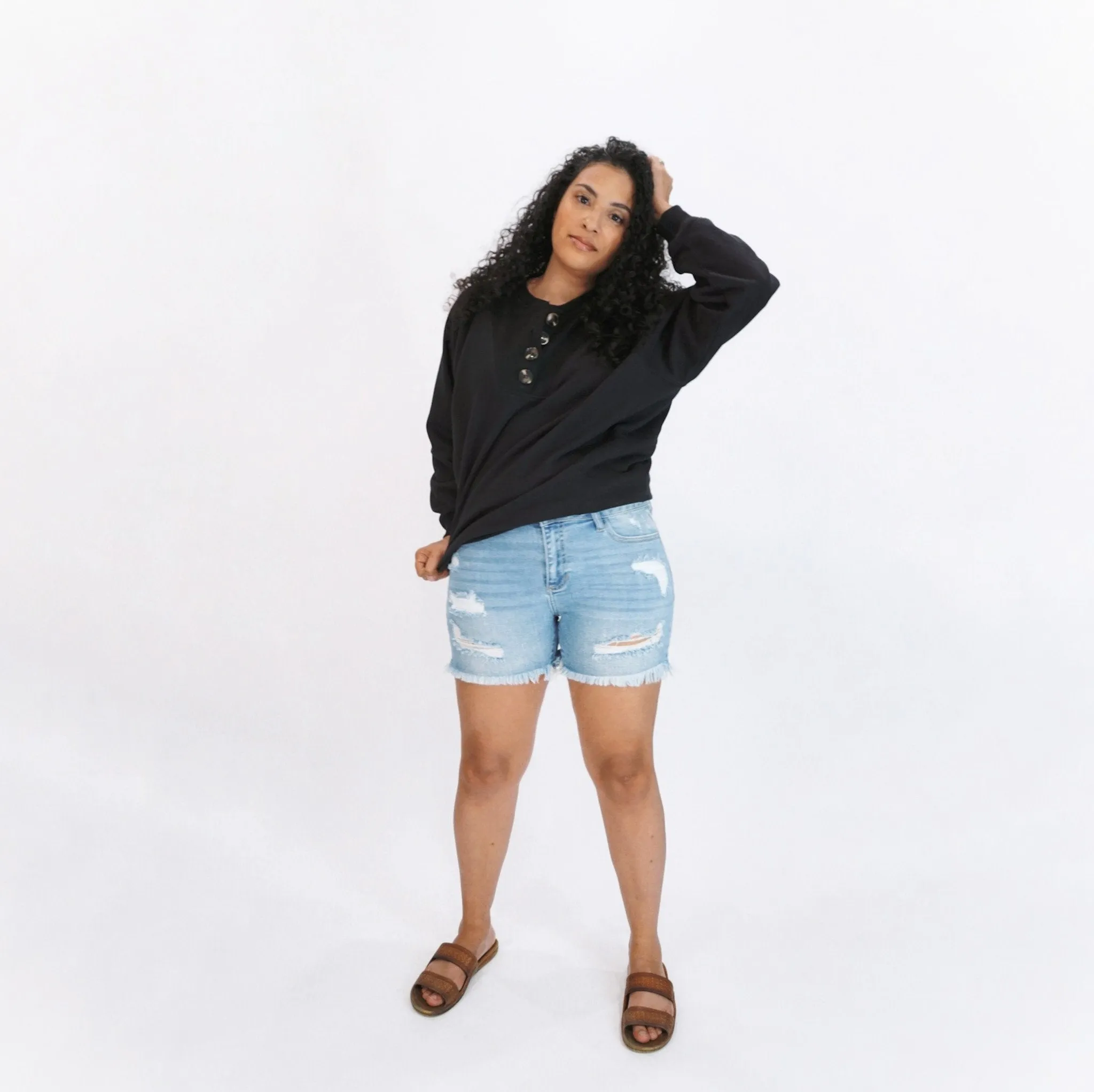 Kellie Mid-Rise Distressed Denim Shorts