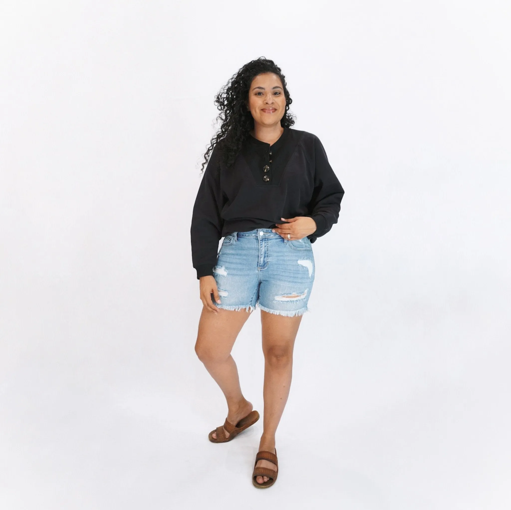 Kellie Mid-Rise Distressed Denim Shorts