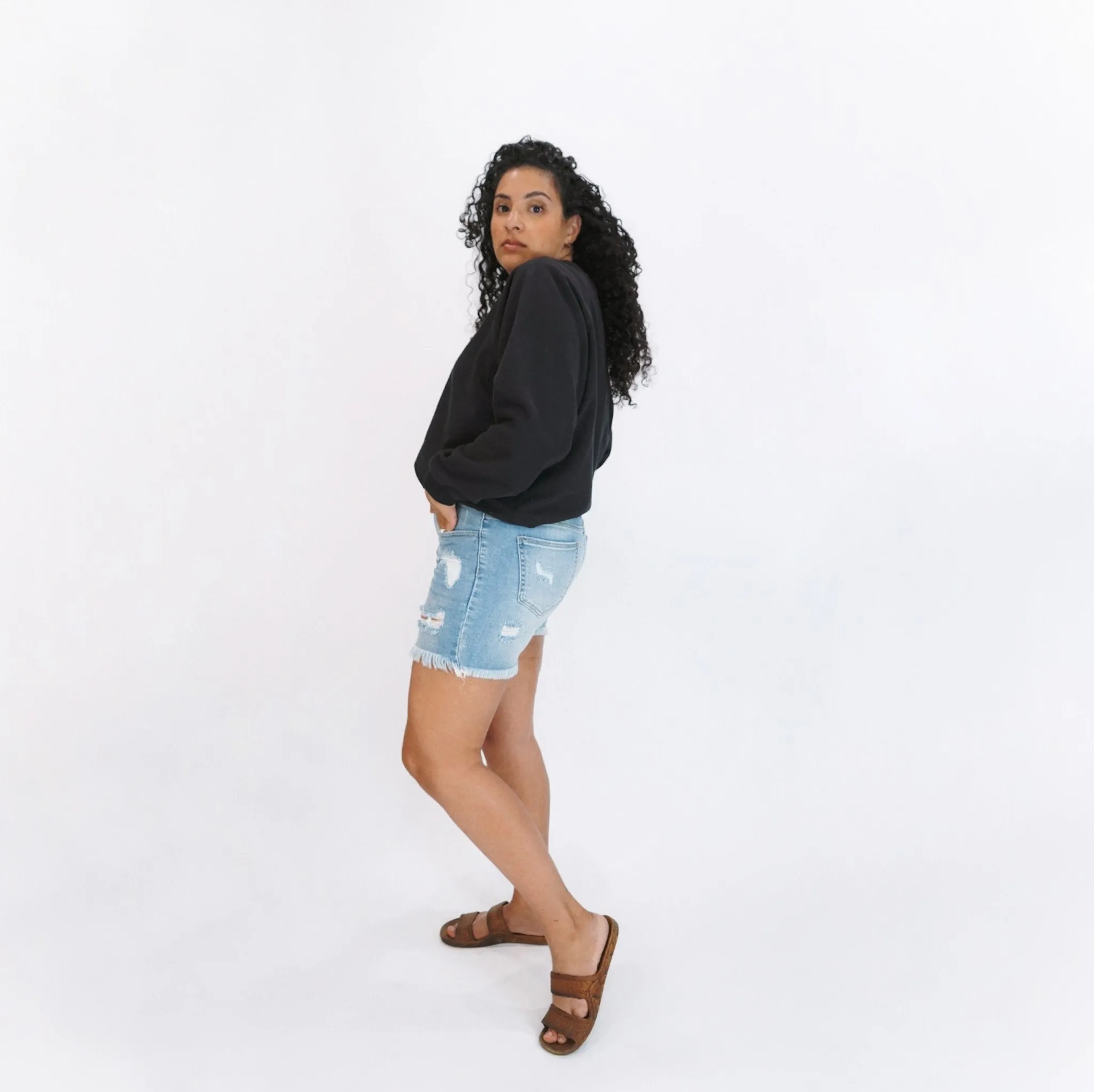 Kellie Mid-Rise Distressed Denim Shorts