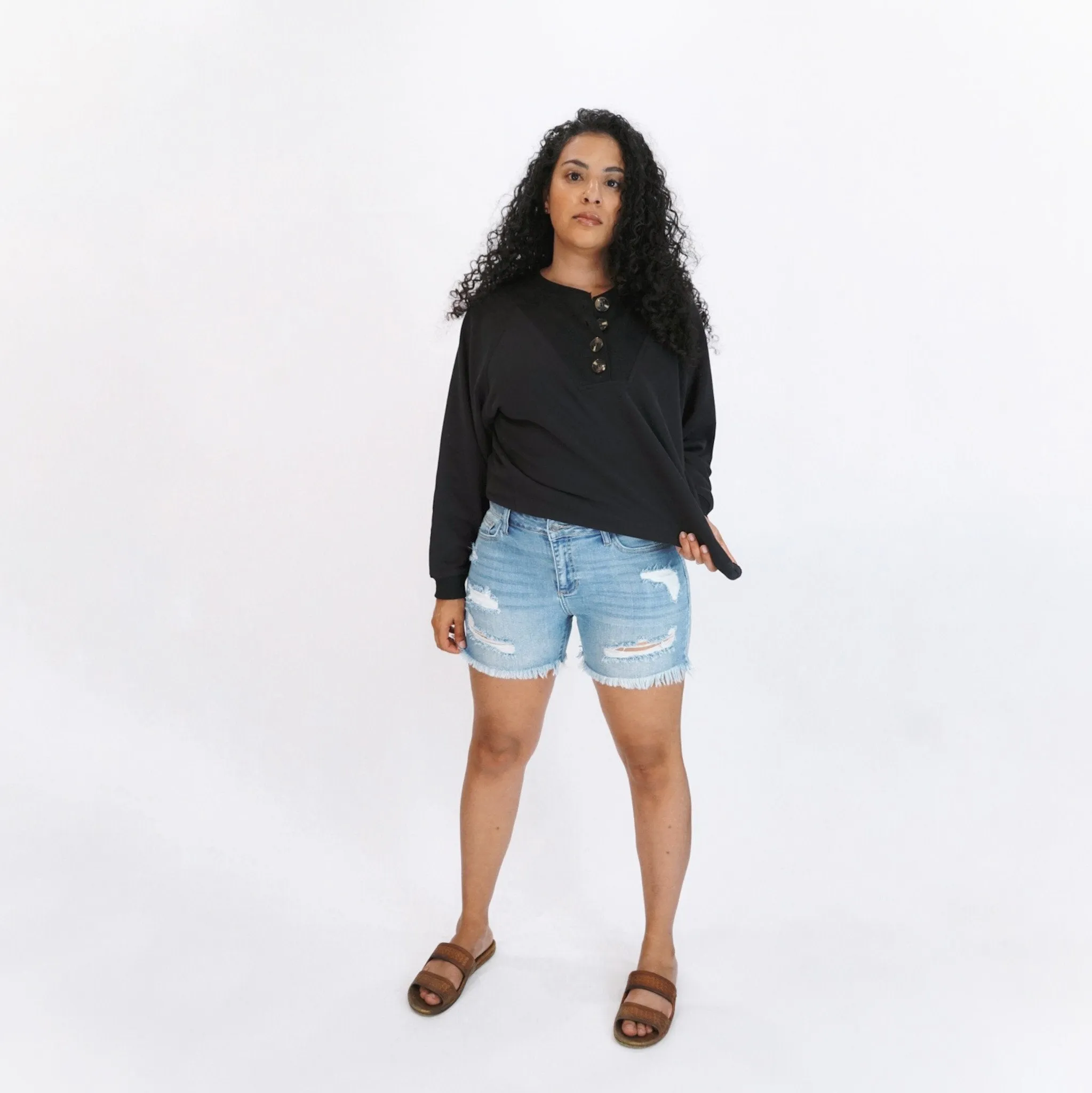 Kellie Mid-Rise Distressed Denim Shorts