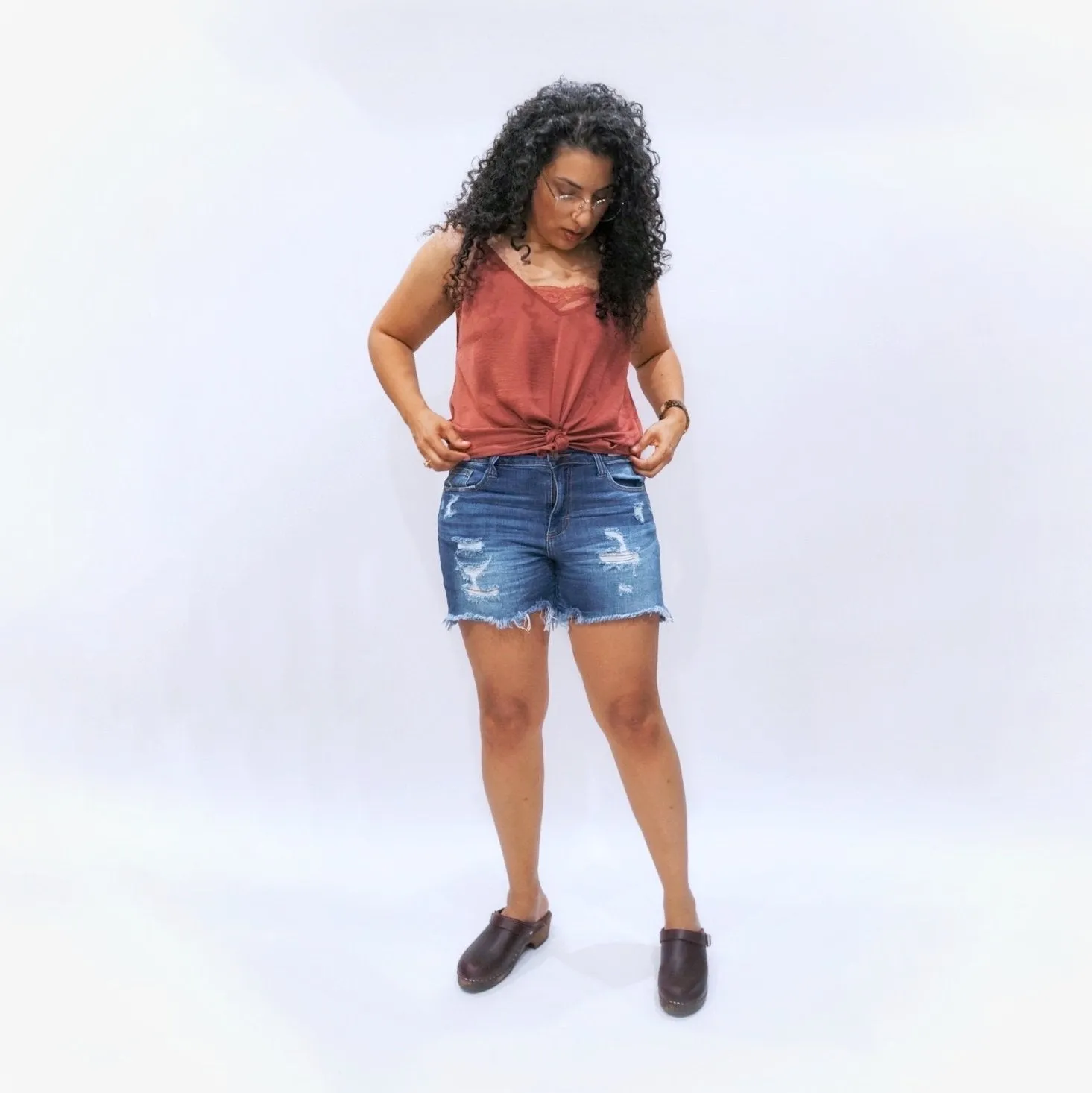 Kellie Mid-Rise Distressed Denim Shorts
