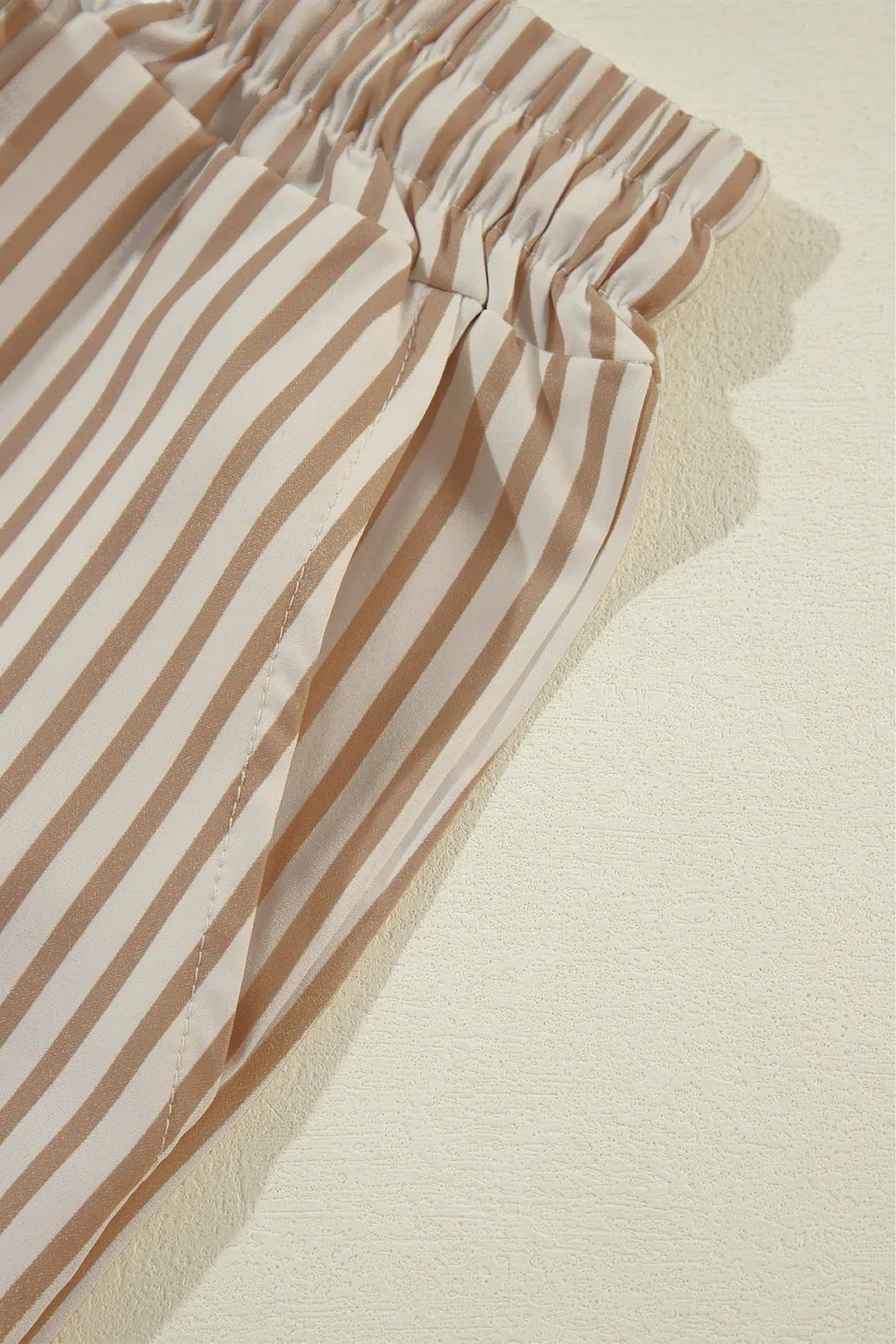 Khaki Striped Wide Leg Pants