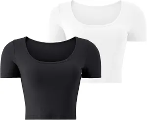 Kindcall Lightweight Crop Tops Slim Fit Stretchy Workout Shirts for Women