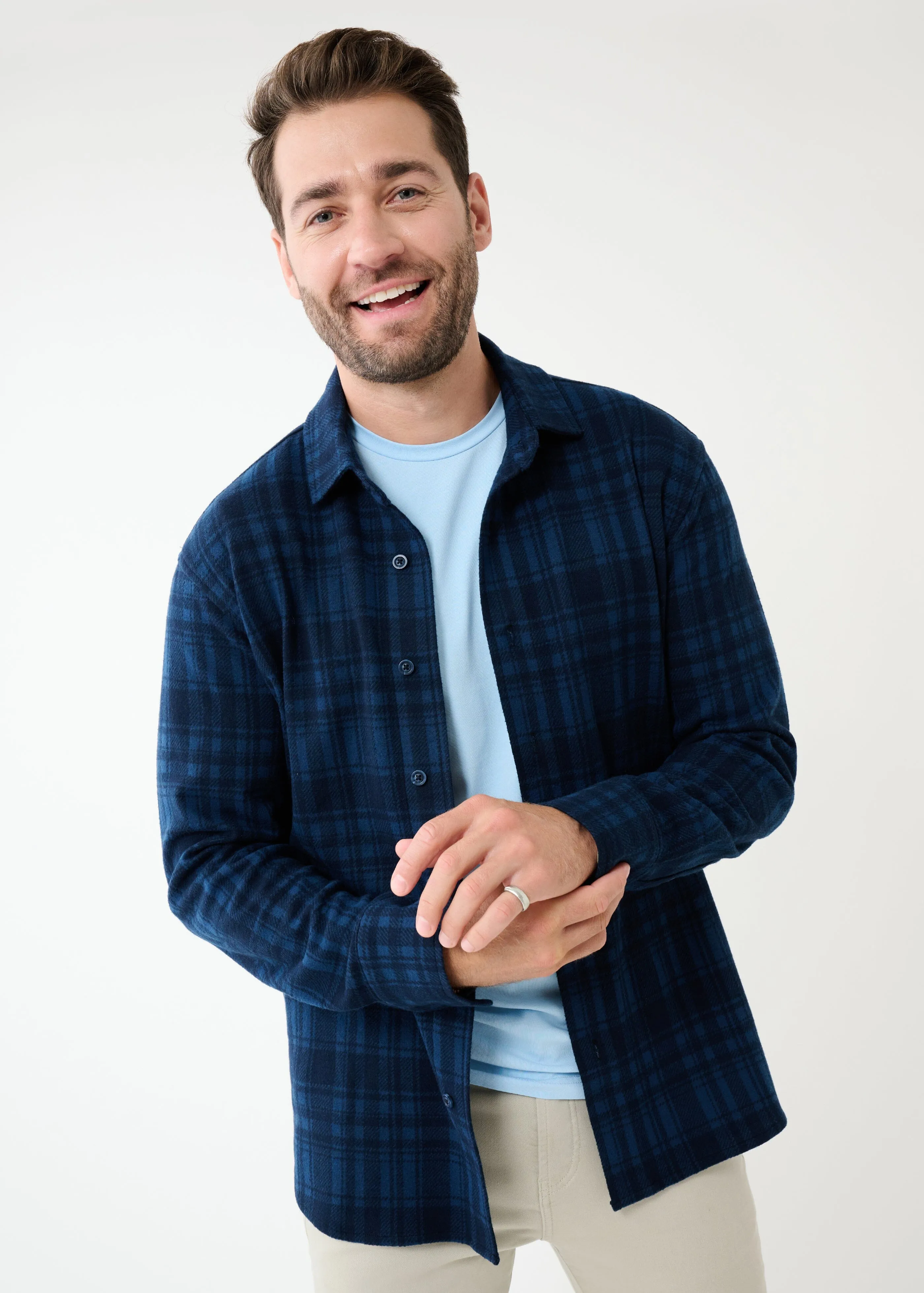 Knit Stretch Flannel Shirt | Blue Plaid