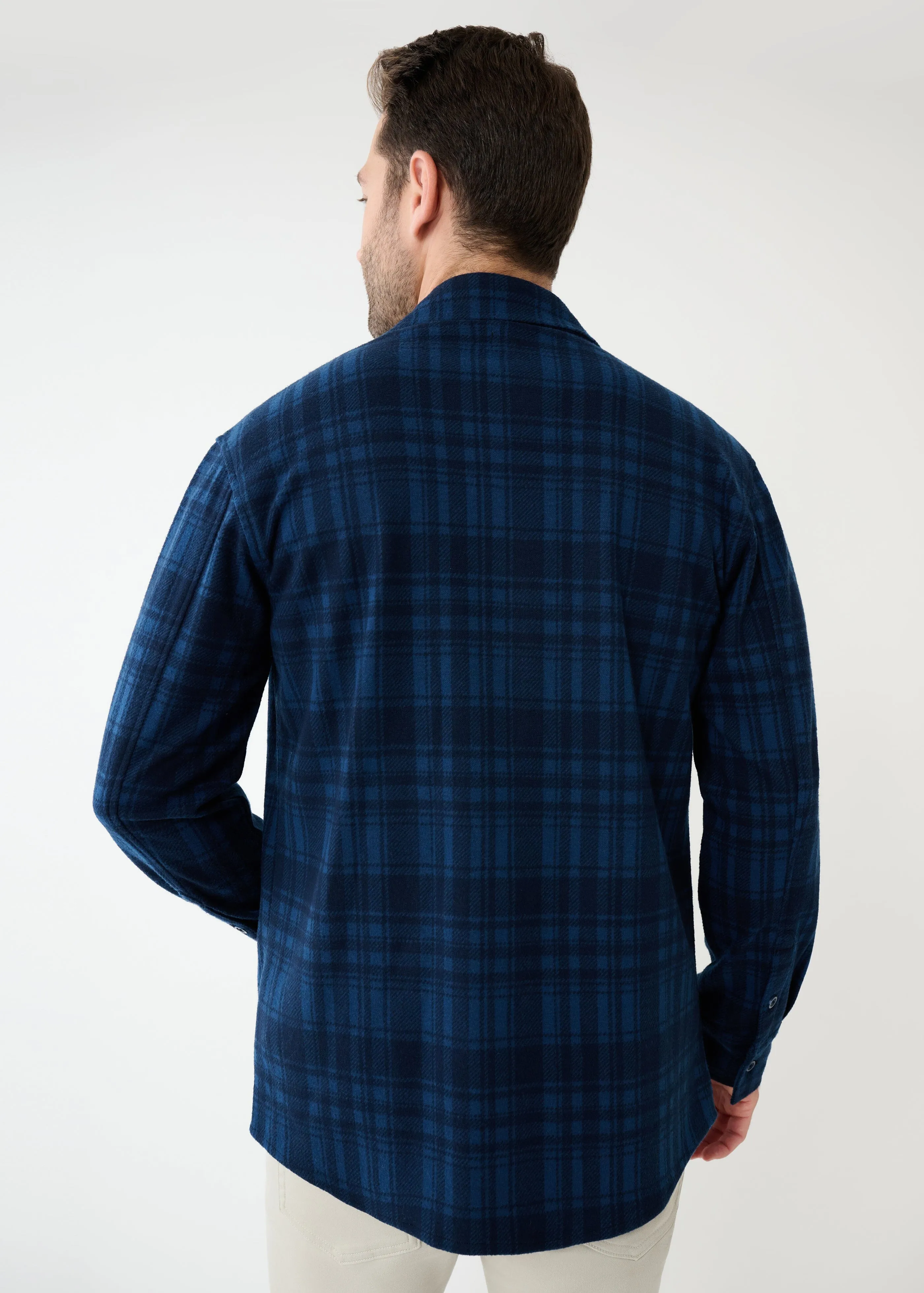 Knit Stretch Flannel Shirt | Blue Plaid
