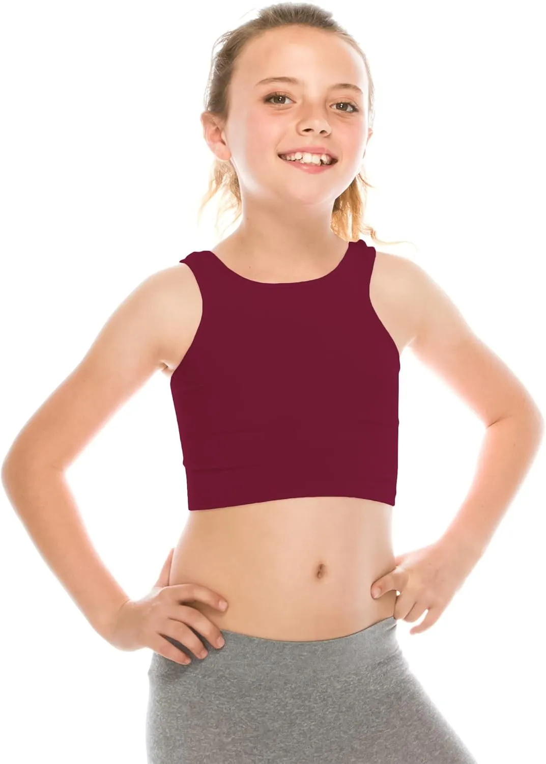 Kurve Premium Girls Seamless Supersoft Sleeveless Crop Tank Top - Stretchy Bra, UV UPF 50  (Made in USA)