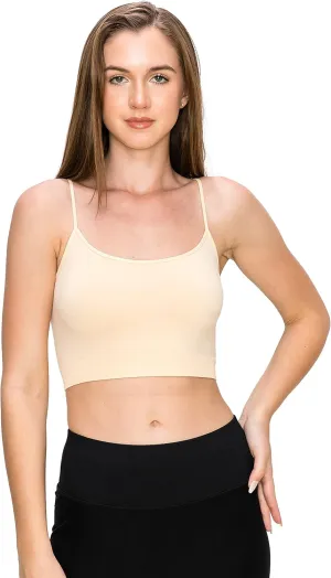 Kurve Womens Crop Tank Top - Seamless Non-Padded Cami Bra Bandeau Yoga Workout UV Protective Fabric UPF 50  Made in USA