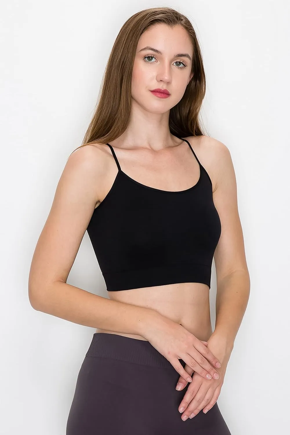 Kurve Womens Crop Tank Top - Seamless Non-Padded Cami Bra Bandeau Yoga Workout UV Protective Fabric UPF 50  Made in USA