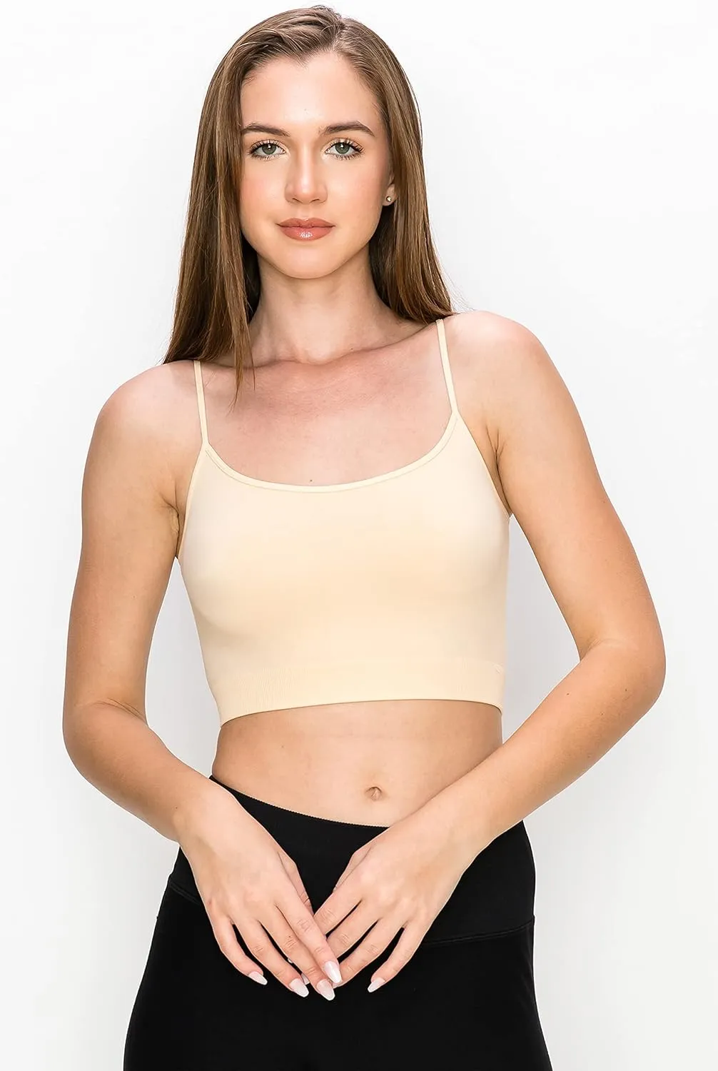 Kurve Womens Crop Tank Top - Seamless Non-Padded Cami Bra Bandeau Yoga Workout UV Protective Fabric UPF 50  Made in USA