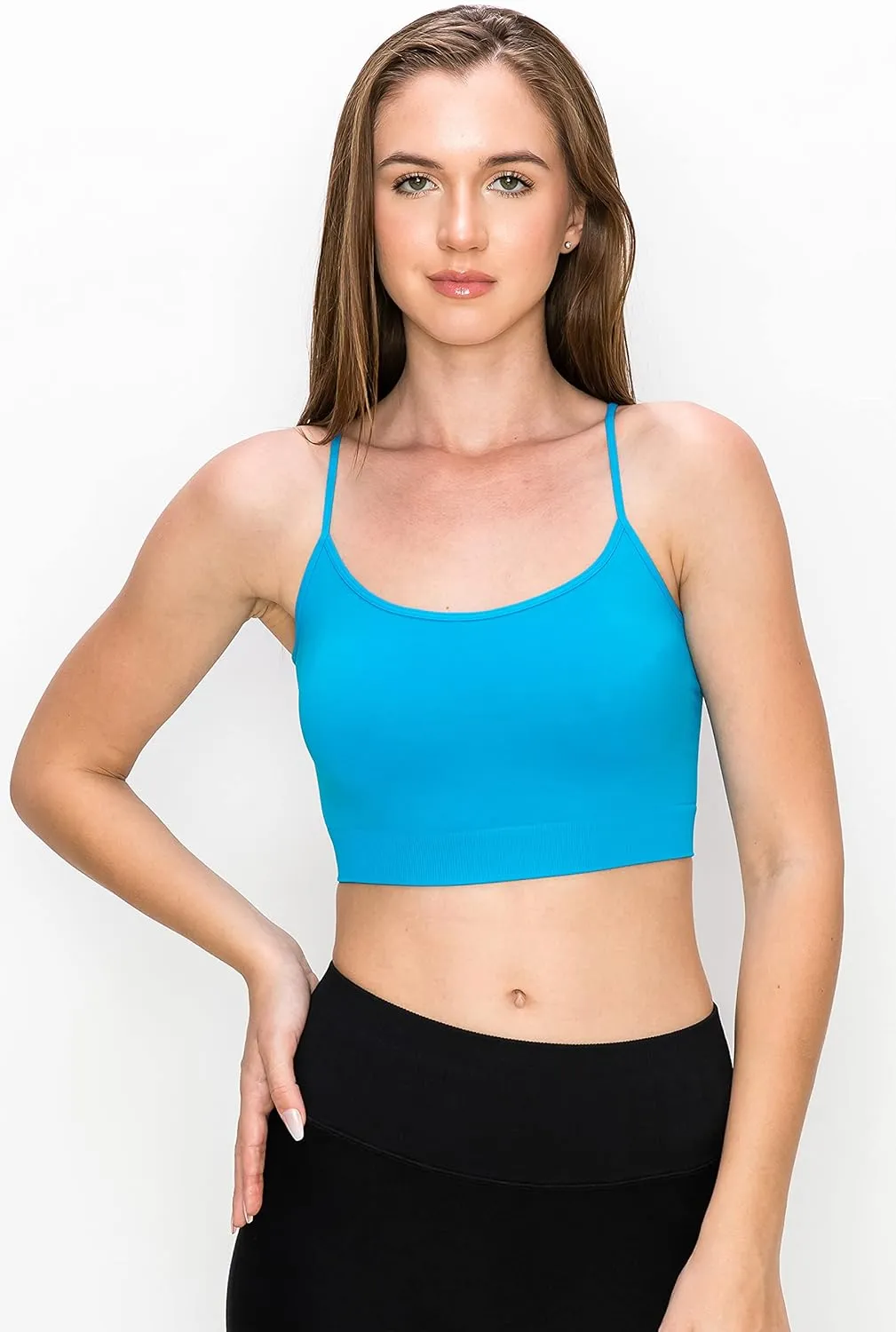 Kurve Womens Crop Tank Top - Seamless Non-Padded Cami Bra Bandeau Yoga Workout UV Protective Fabric UPF 50  Made in USA