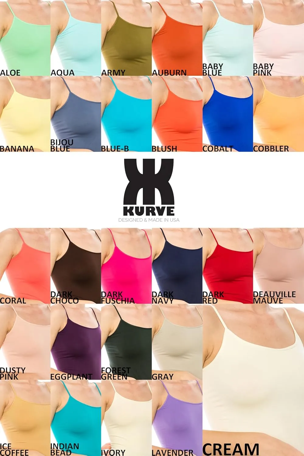 Kurve Womens Seamless Camisole Tank Top  Stretch Spaghetti Strap Cami with UV Protective Fabric, UPF 50  (Made in USA)