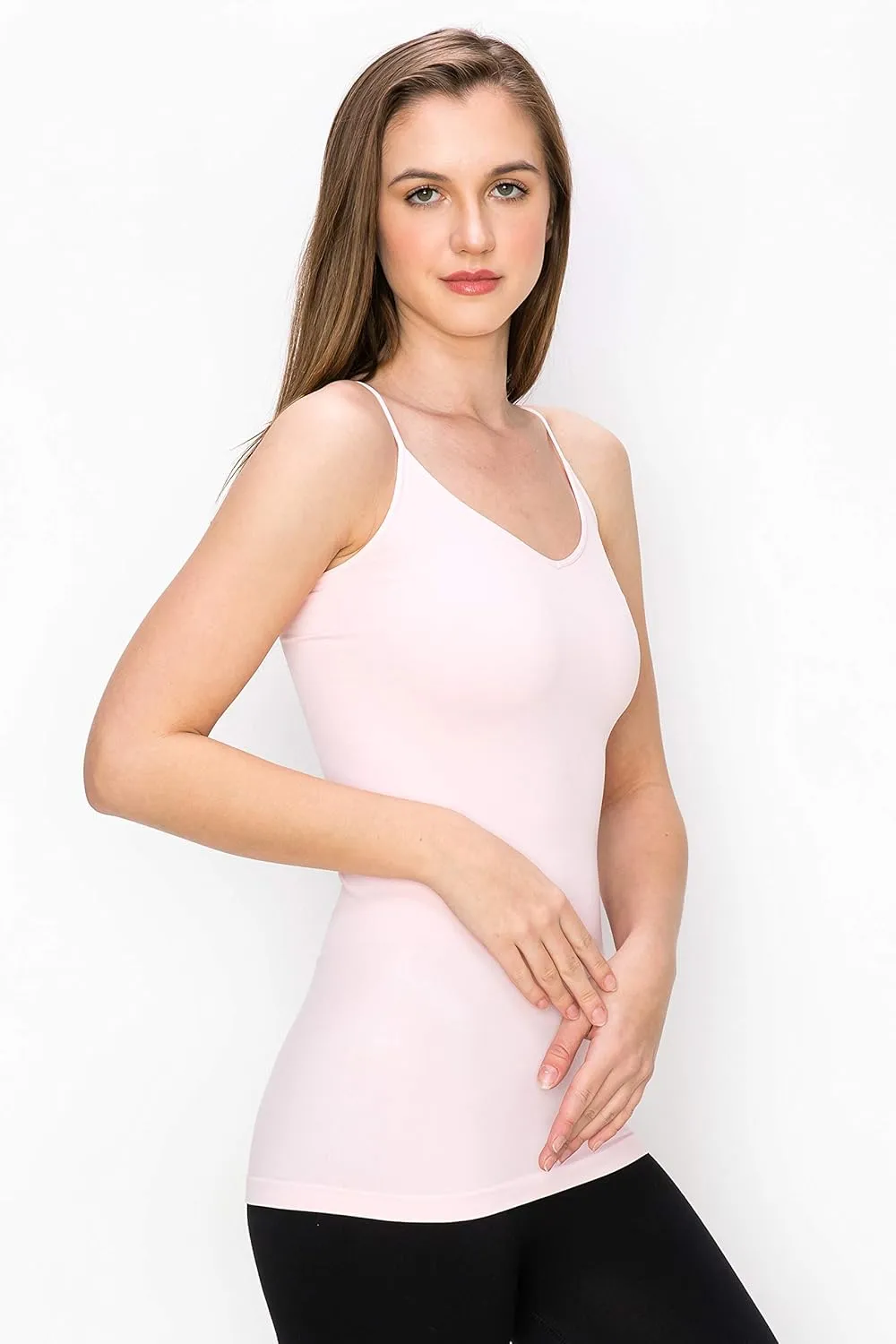 Kurve Womens V-Neck Camisole Tank - Basic Seamless Stretch Spaghetti Strap