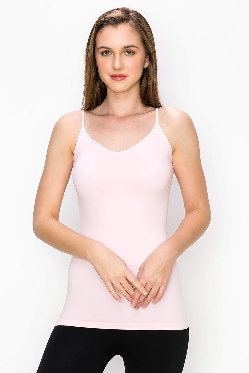 Kurve Womens V-Neck Camisole Tank - Basic Seamless Stretch Spaghetti Strap