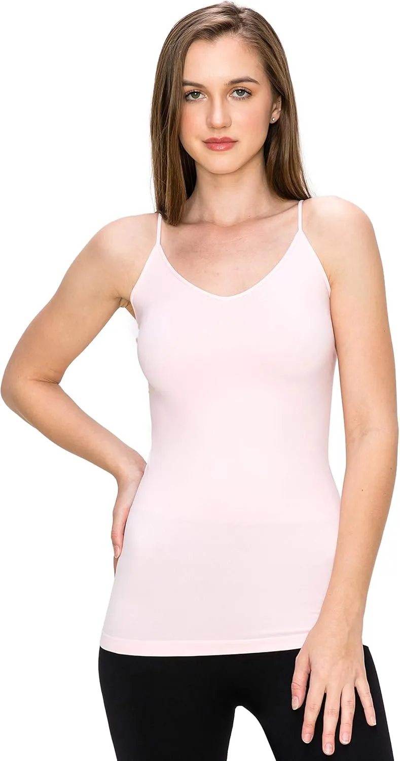 Kurve Womens V-Neck Camisole Tank - Basic Seamless Stretch Spaghetti Strap