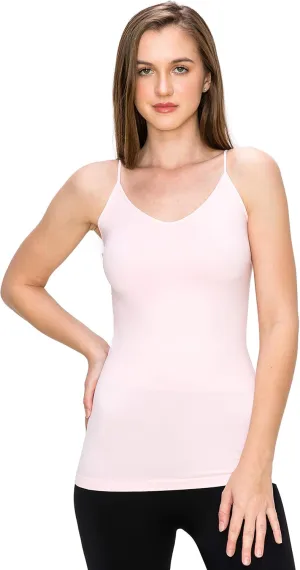 Kurve Womens V-Neck Camisole Tank - Basic Seamless Stretch Spaghetti Strap