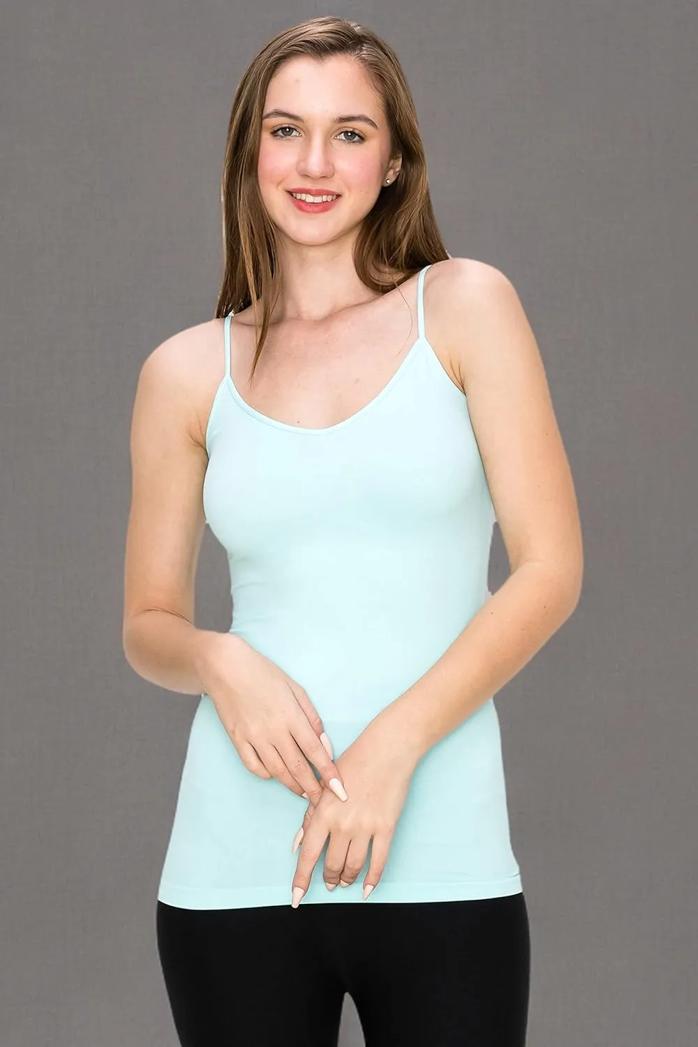 Kurve Womens V-Neck Camisole Tank - Basic Seamless Stretch Spaghetti Strap