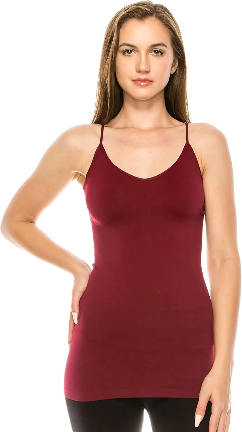 Kurve Womens V-Neck Camisole Tank - Basic Seamless Stretch Spaghetti Strap