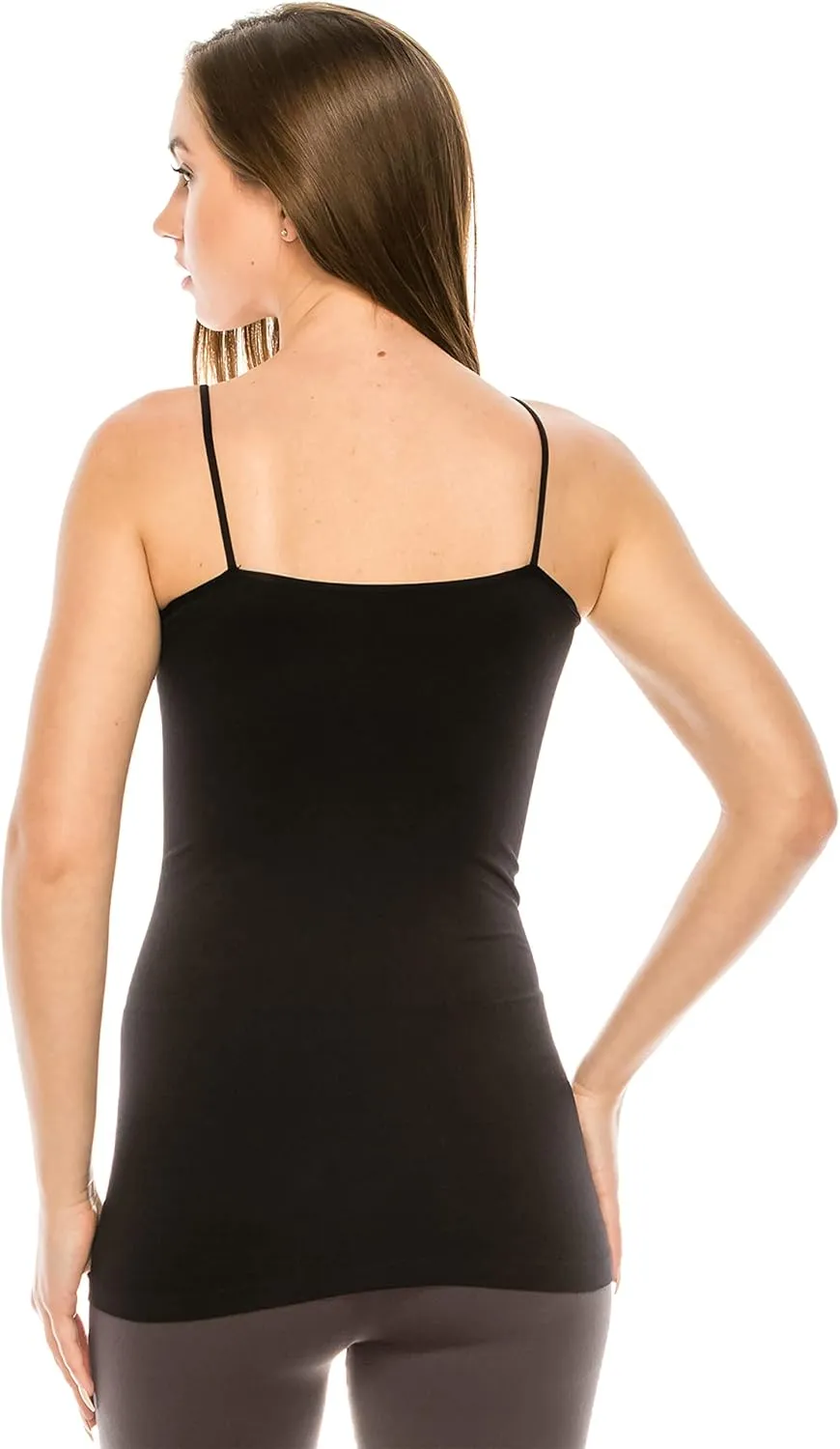 Kurve Womens V-Neck Camisole Tank - Basic Seamless Stretch Spaghetti Strap