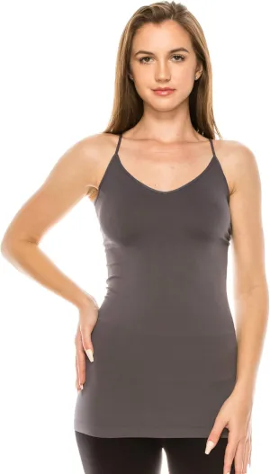 Kurve Womens V-Neck Camisole Tank - Basic Seamless Stretch Spaghetti Strap