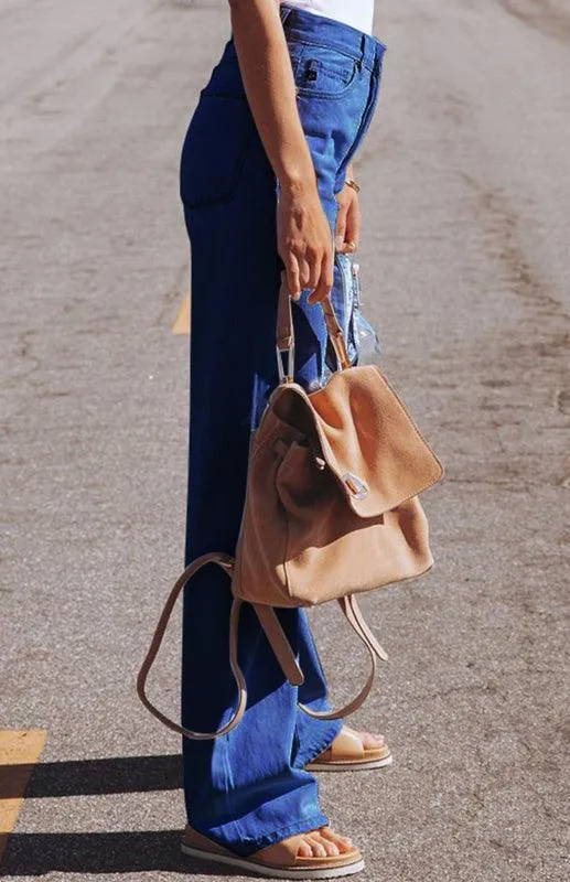 Ladies Ripped Wide-Leg Jeans