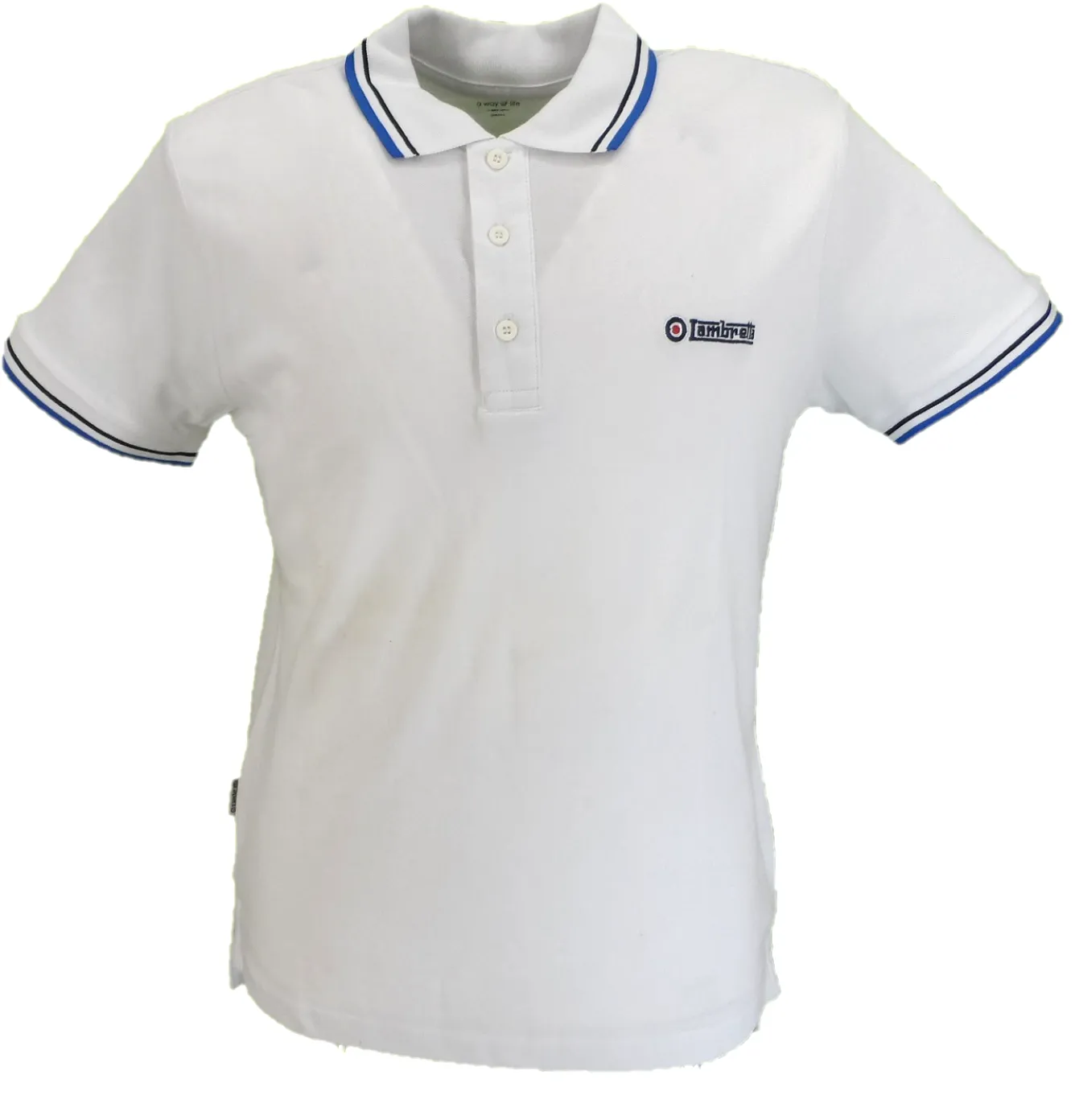 Lambretta White Blue Retro Target Logo 100% Cotton Polo Shirts