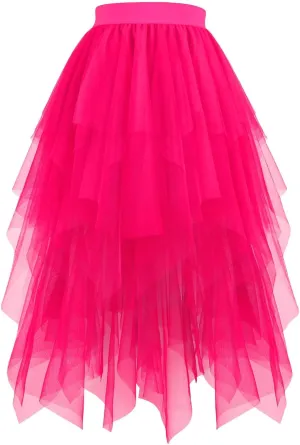 Layered Tulle Skirt Women Midi Length Elegant Party Skirt Soft Fluffy