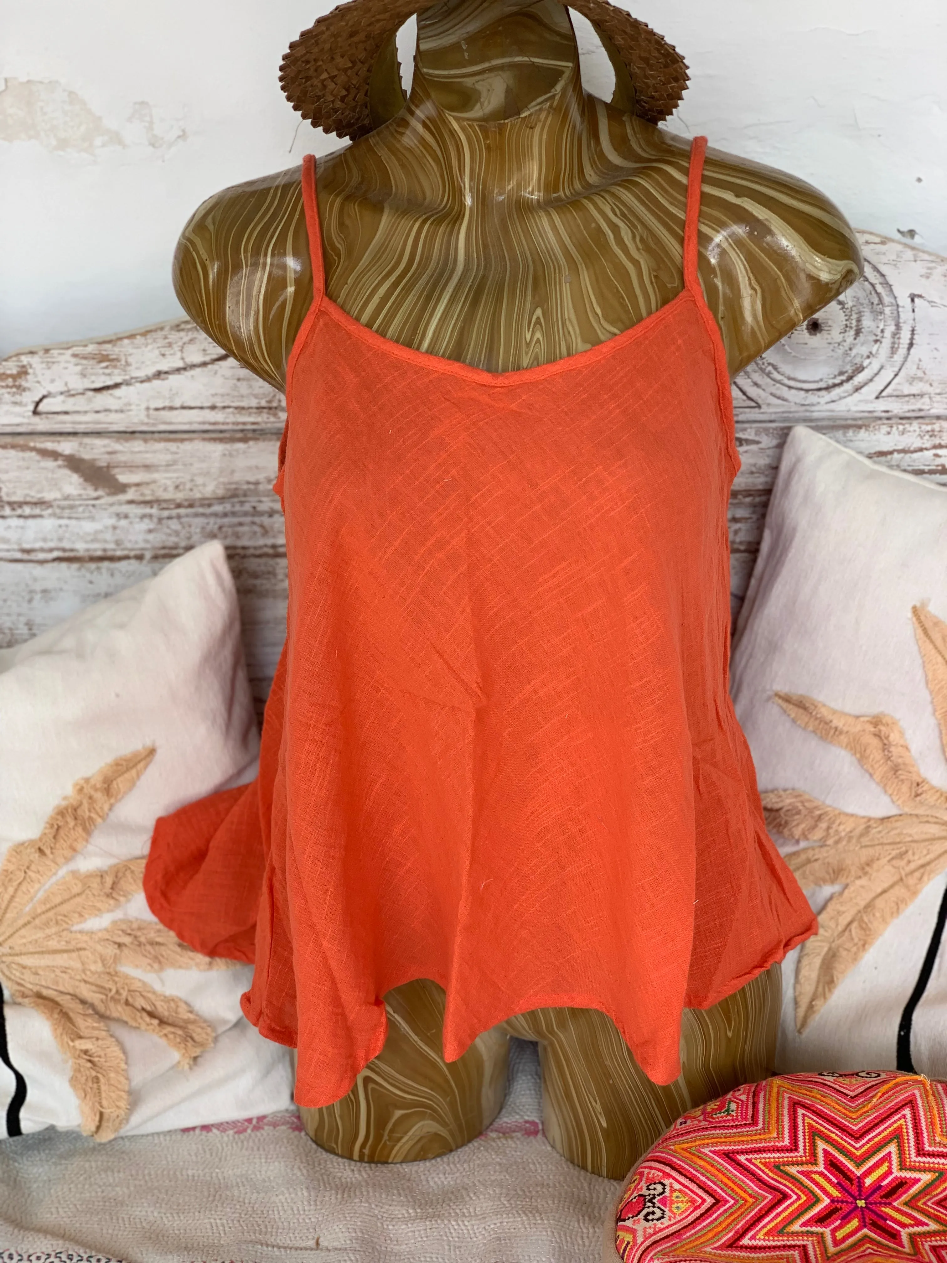 Linen  butterfly 🦋 top - boho blouse strawberry red