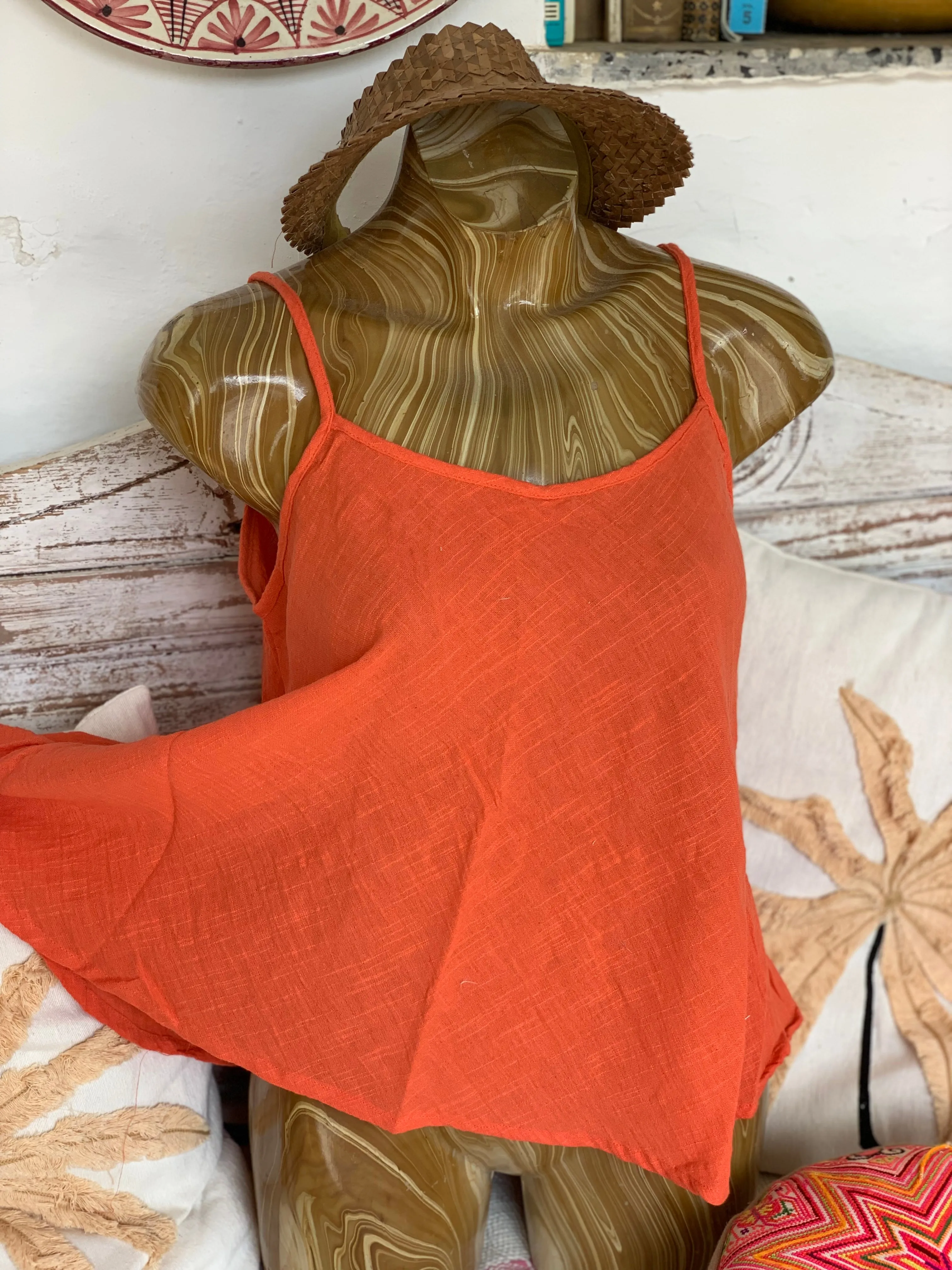 Linen  butterfly 🦋 top - boho blouse strawberry red