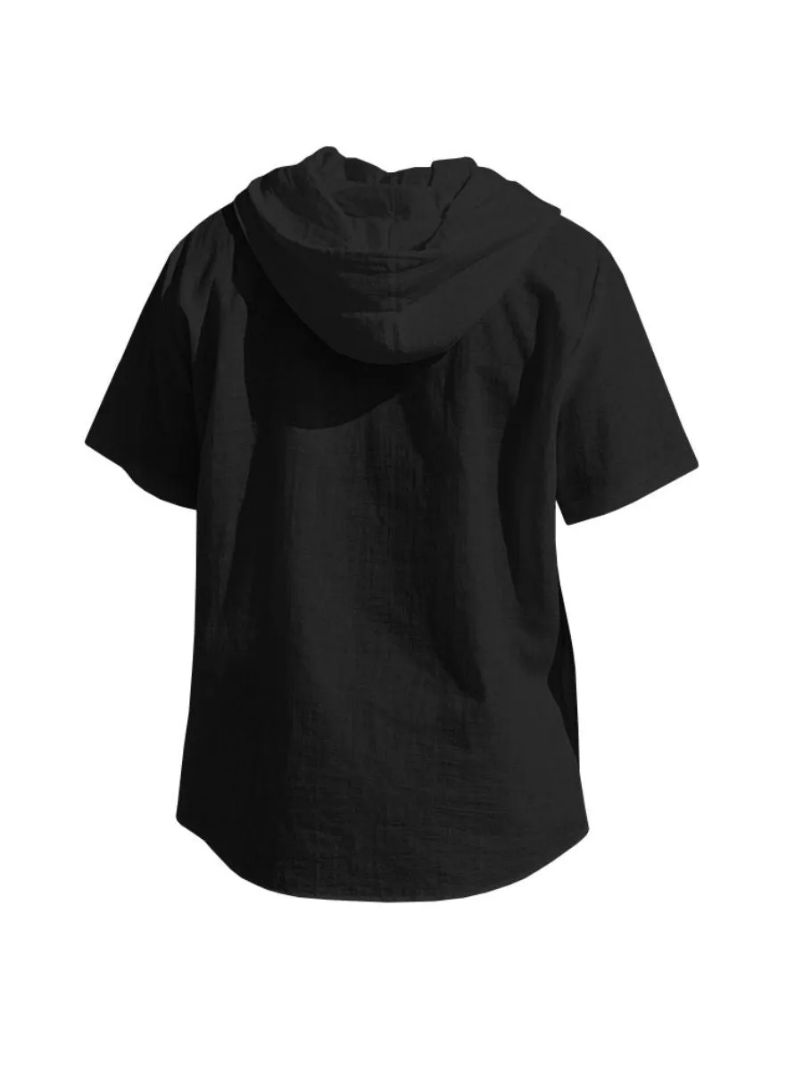 Linen Hooded Short Sleeve Shirt