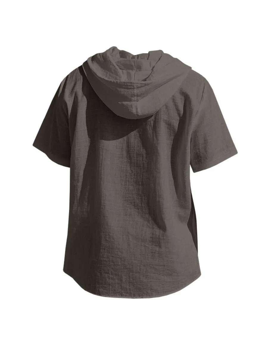 Linen Hooded Short Sleeve Shirt