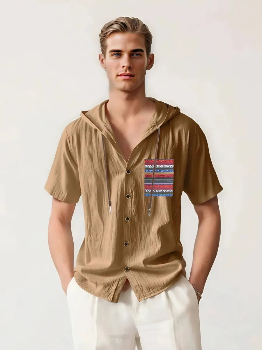 Linen Hooded Short Sleeve Shirt