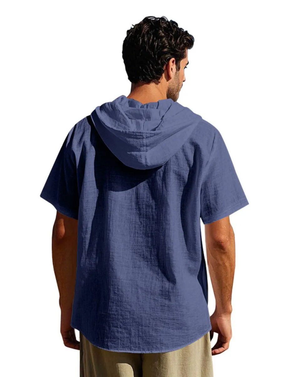 Linen Hooded Short Sleeve Shirt