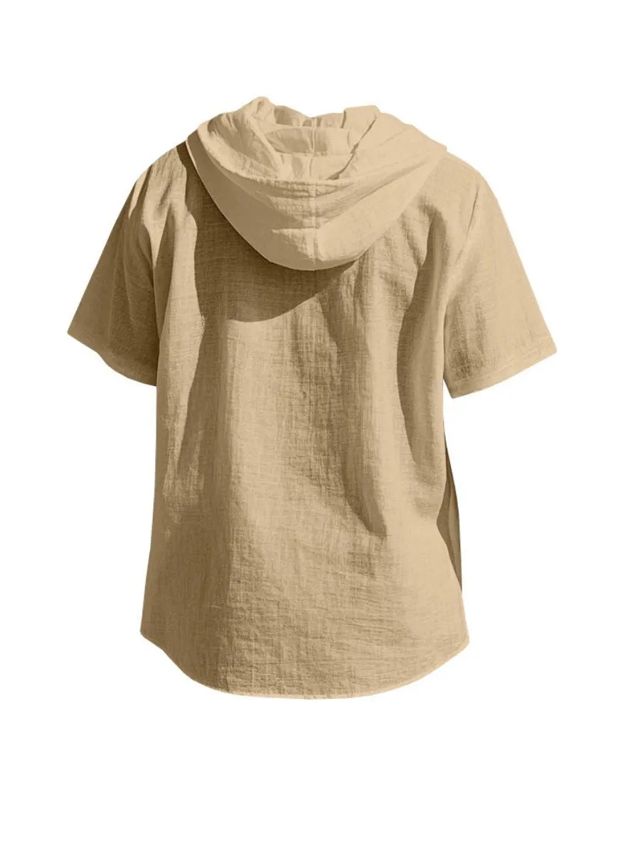 Linen Hooded Short Sleeve Shirt