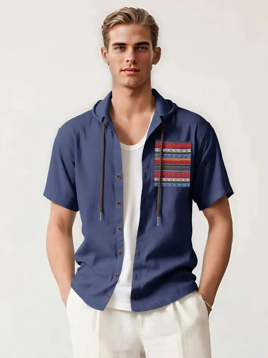 Linen Hooded Short Sleeve Shirt