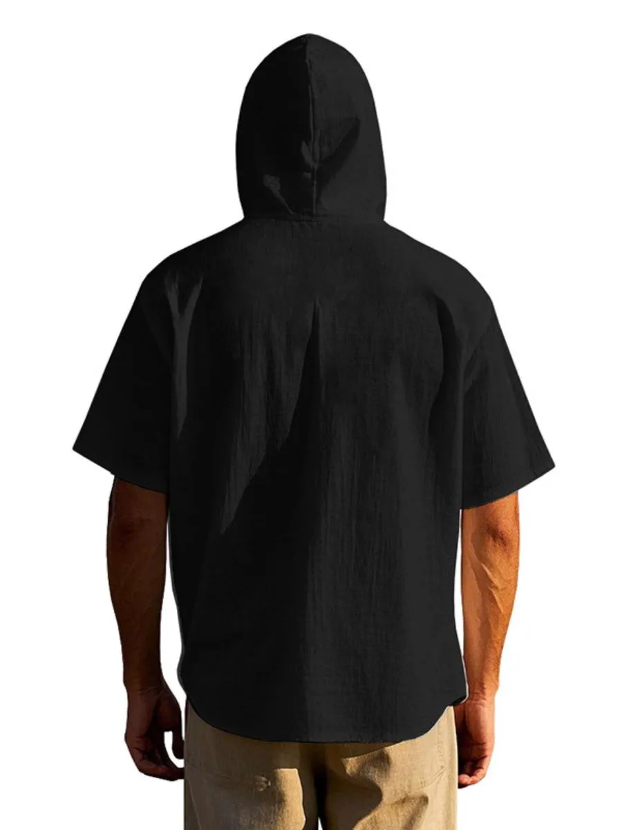 Linen Hooded Short Sleeve Shirt