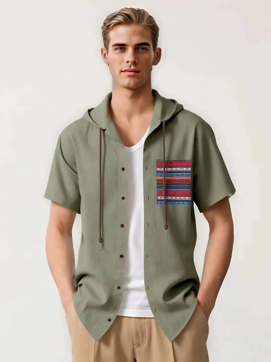 Linen Hooded Short Sleeve Shirt