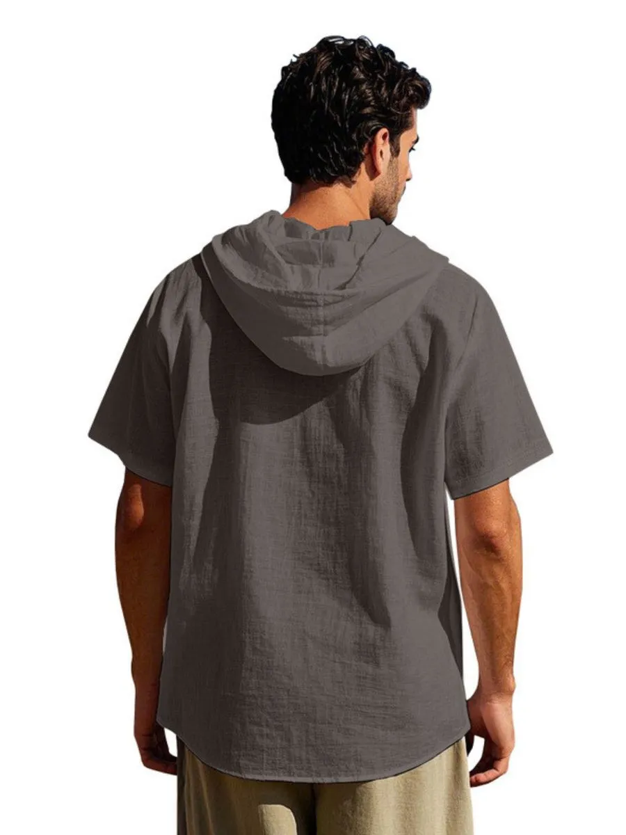 Linen Hooded Short Sleeve Shirt