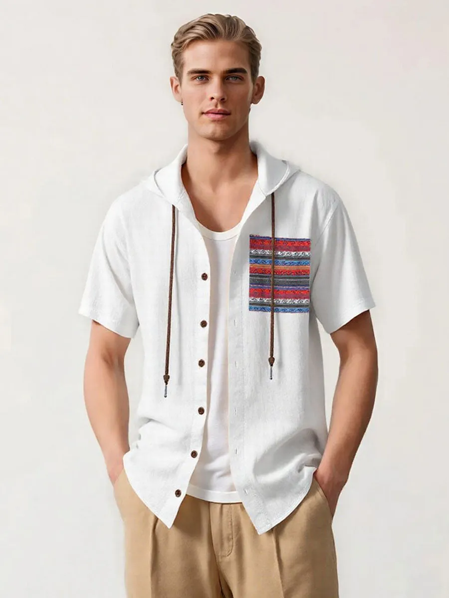 Linen Hooded Short Sleeve Shirt